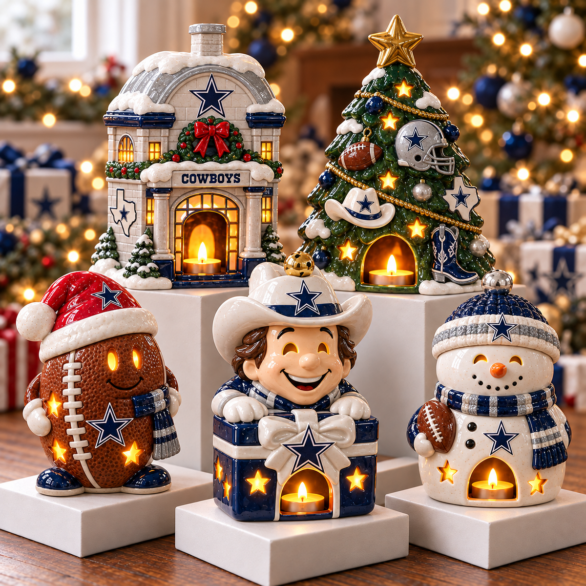 DLCB CHRISTMAS CERAMIC CANDLE HOLDER SET HQH