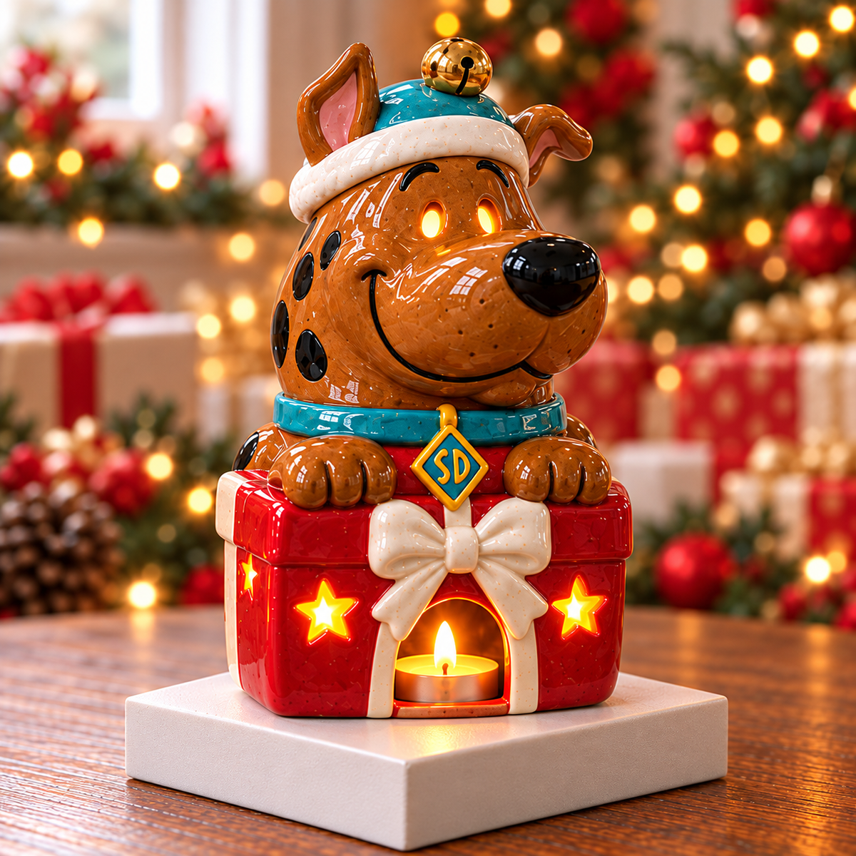 SCBD CHRISTMAS CERAMIC CANDLE HOLDER SET HQH