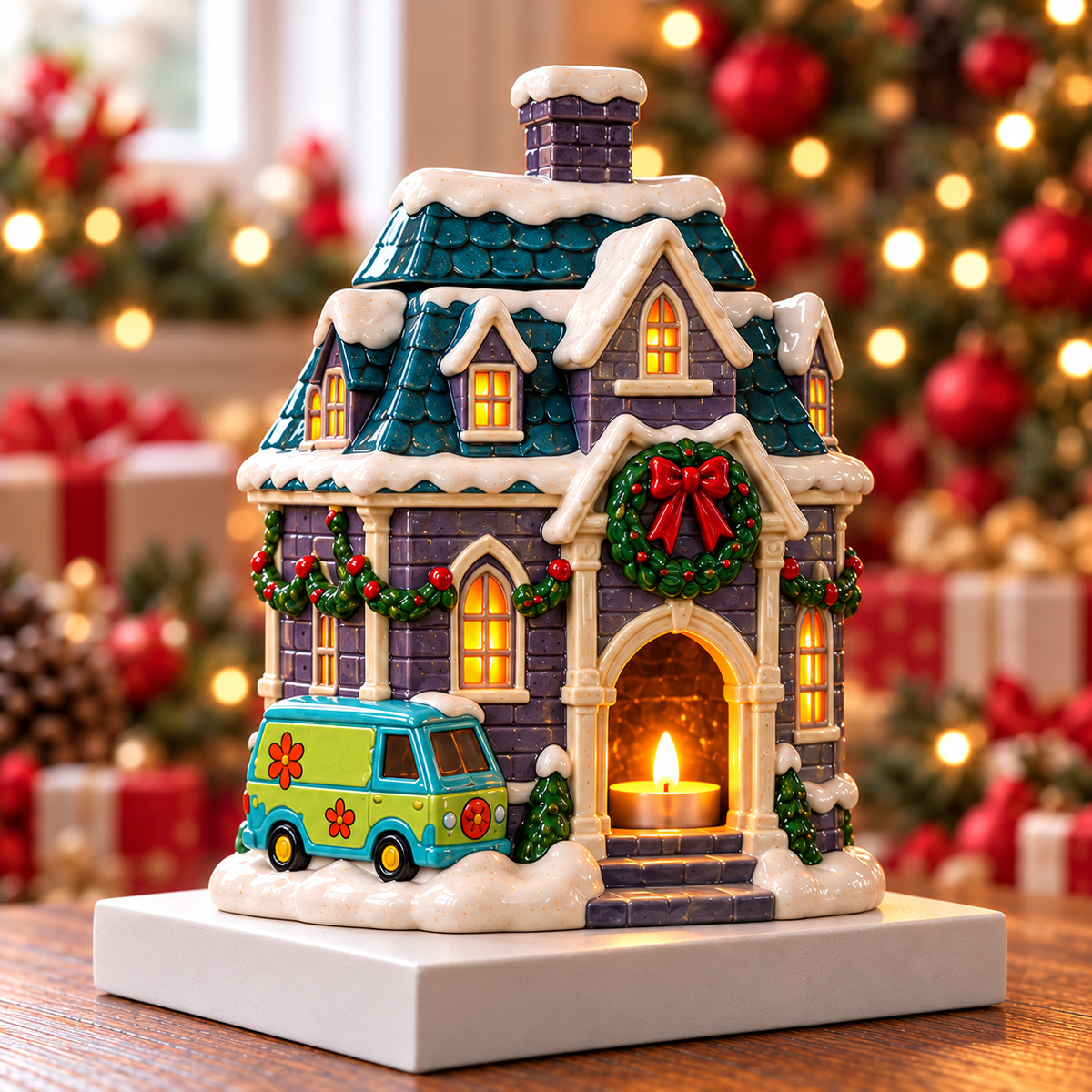 SCBD CHRISTMAS CERAMIC CANDLE HOLDER SET HQH