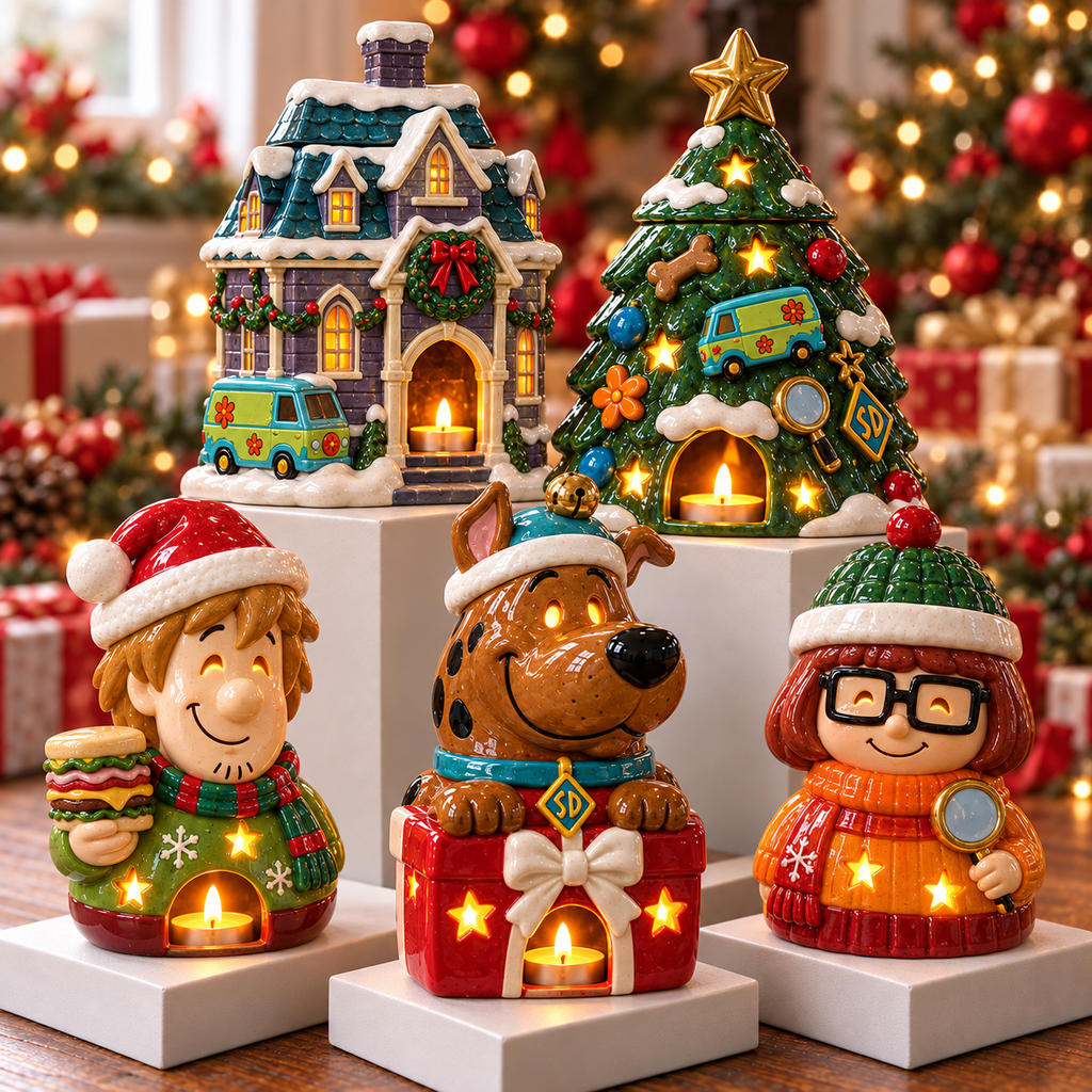 SCBD CHRISTMAS CERAMIC CANDLE HOLDER SET HQH