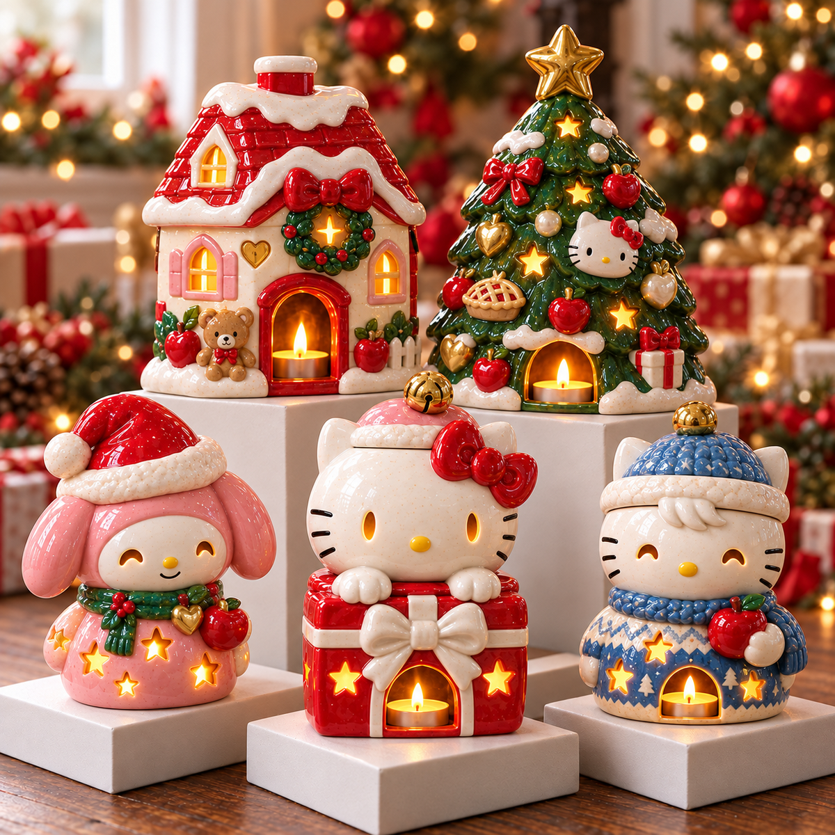 HLKT CHRISTMAS CERAMIC CANDLE HOLDER SET HQH