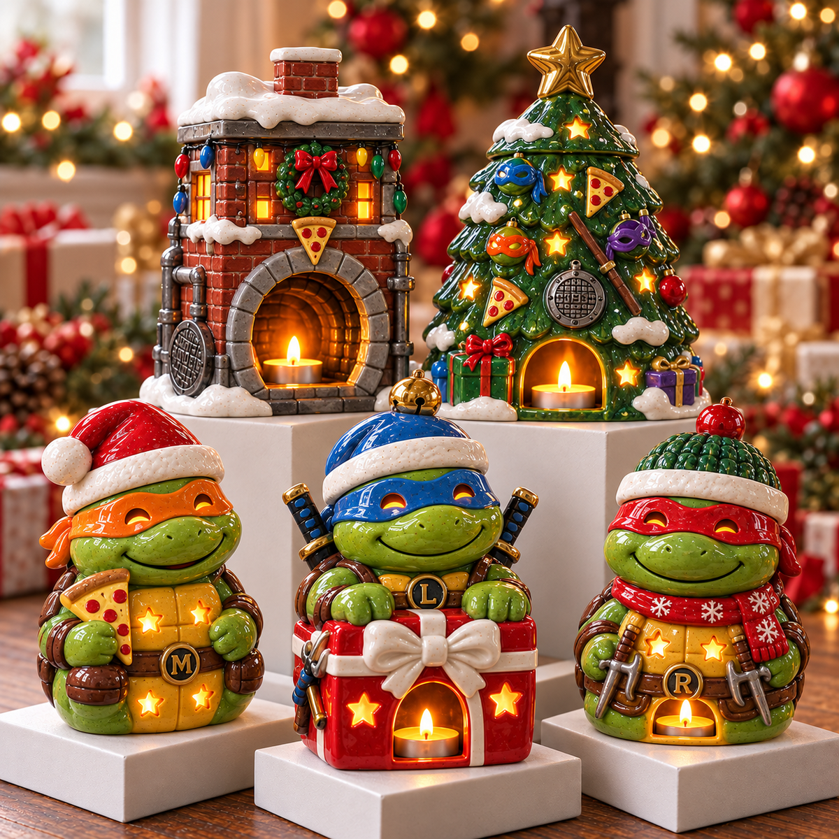 NJT CHRISTMAS CERAMIC CANDLE HOLDER SET HQH