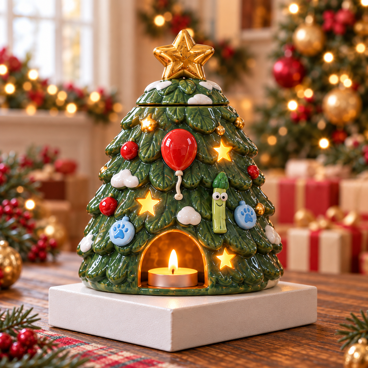 BLU CHRISTMAS CERAMIC CANDLE HOLDER SET HQH