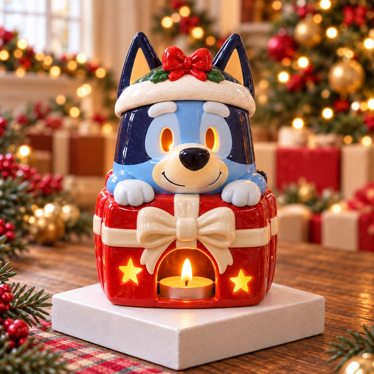 BLU CHRISTMAS CERAMIC CANDLE HOLDER SET HQH