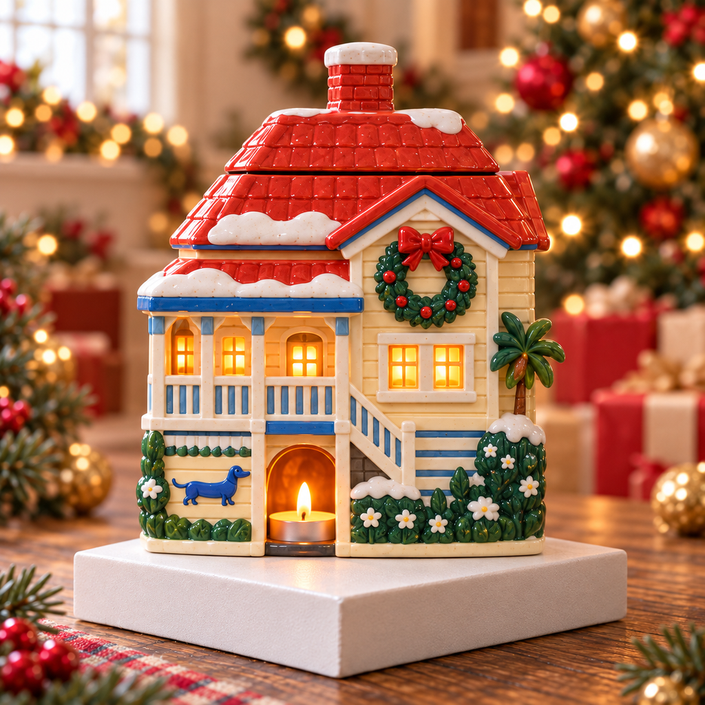 BLU CHRISTMAS CERAMIC CANDLE HOLDER SET HQH