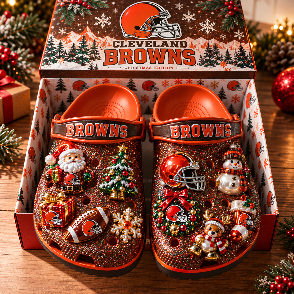 CLVB Premium Christmas Glitter Charm Clogs NTTB