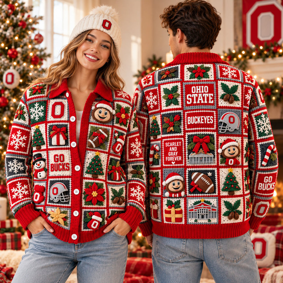OSB Premium 3D Christmas Crochet Patchwork Cardigan NTNA